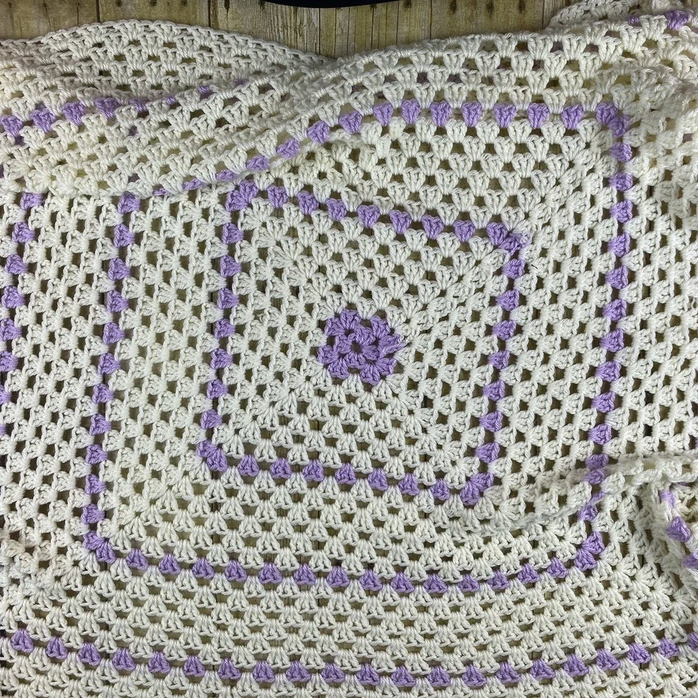 Handmade Ivory‎ Purple Crochet Baby Small Blanket 38